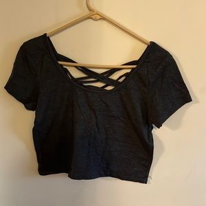 Simple dark grey crisscross back crop top